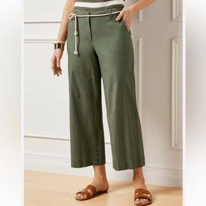 Talbots women’s wide leg cropped pants green so 8 rope belted coastal relaxed
